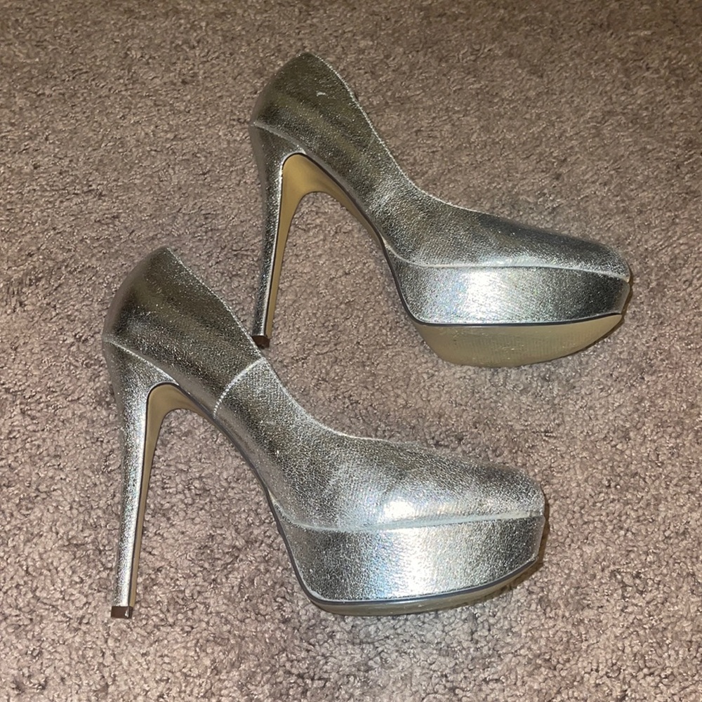 Michael Antonio Silver Metallic Platform Heels